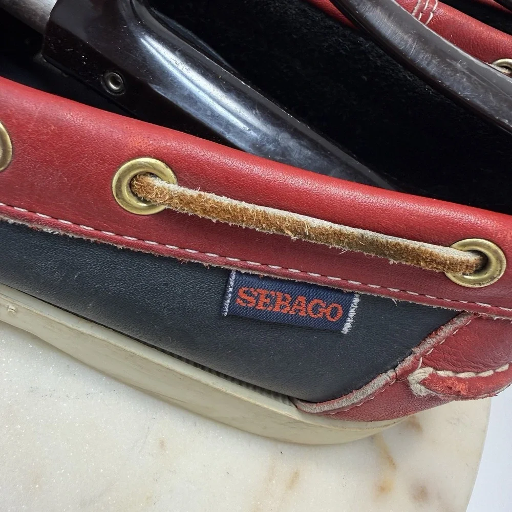 SEBAGO Portland Men's Navy/ Red Leather  Docksides Casual Boat Shoes Loafers 9N